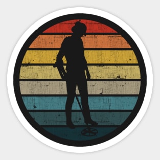 Metal detector Silhouette On A Distressed Retro Sunset design Sticker